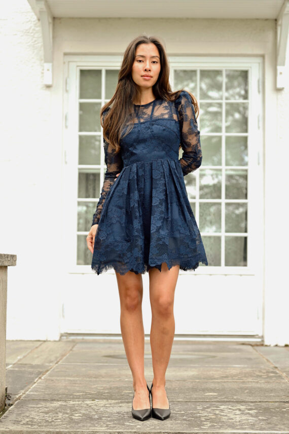 Leoni Lace Mini Dress, Dark Blue