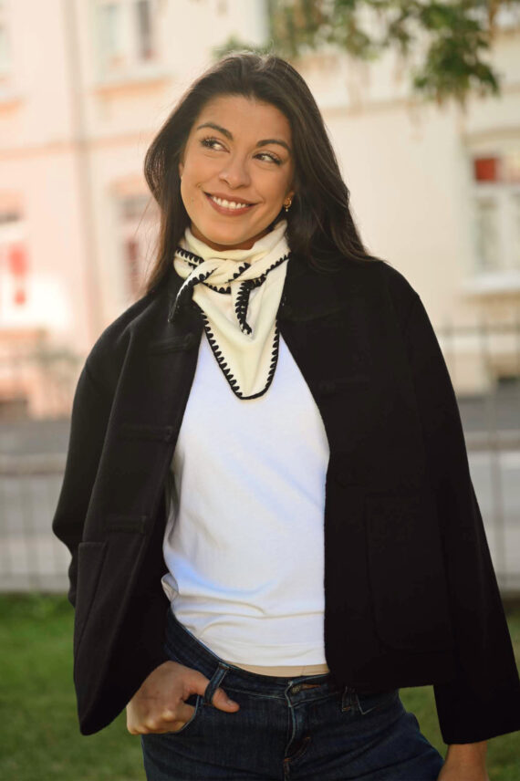 Mina Stitched Merino Scarf, Eggshell