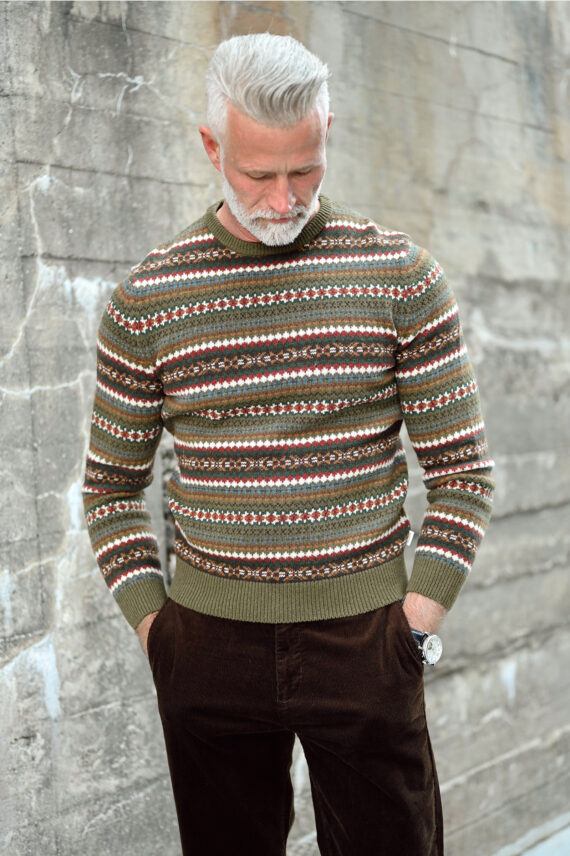 Fair Isle C-Neck, Country Green