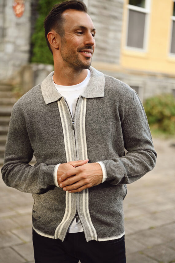 Ford Zip Cardigan, Dark Grey Melange