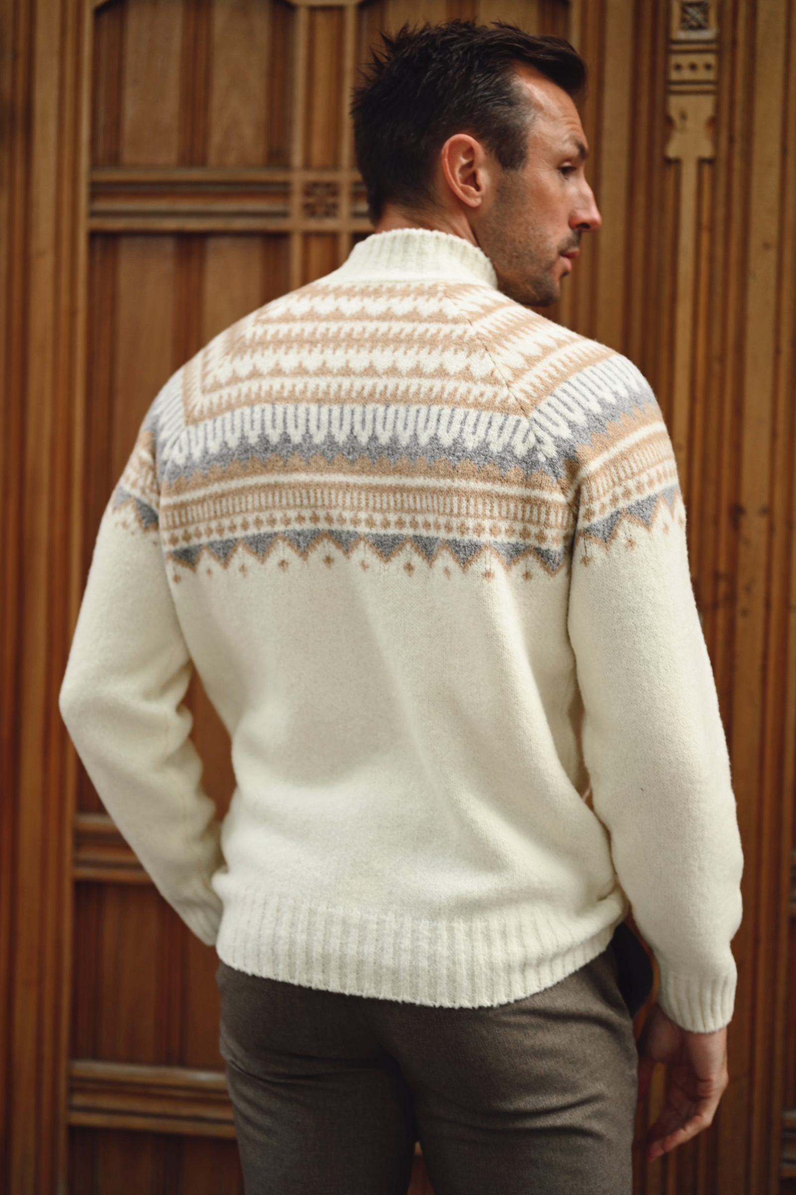 Boucle Jacquard Mock Neck, Krem - Bilde 3
