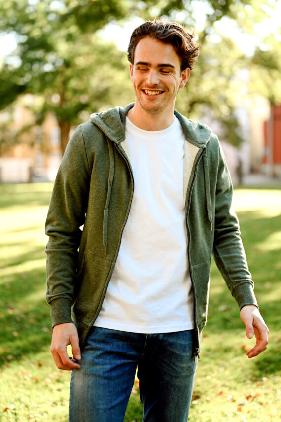 Organic Cotton Zip Hood, Green Melange