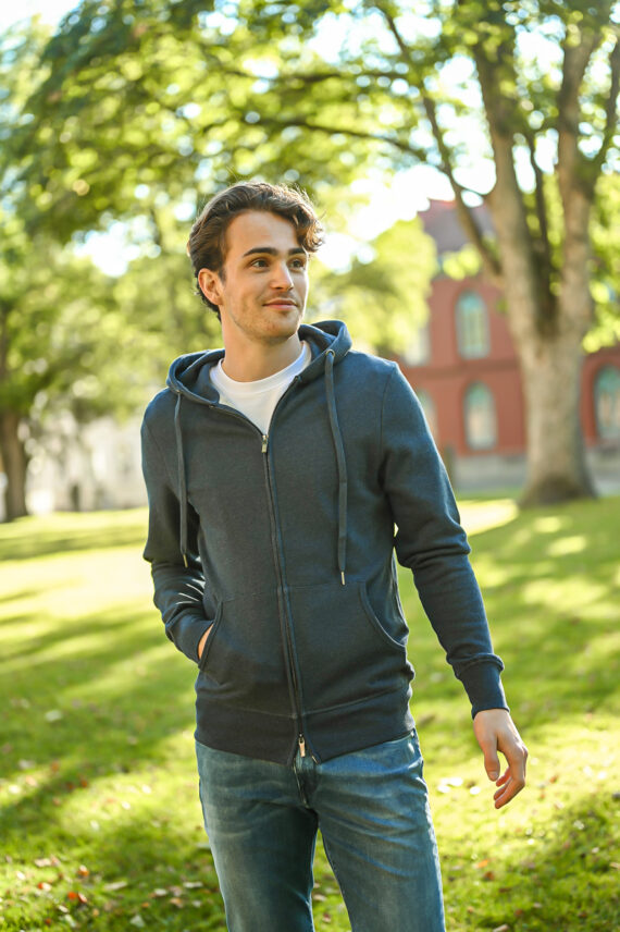 Organic Cotton Zip Hood, Navy Melange