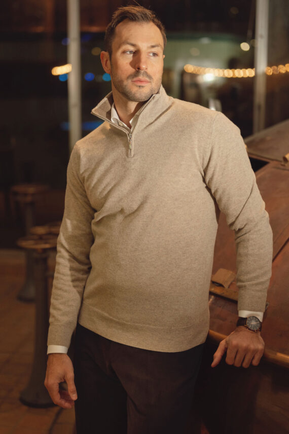 Bernie Merino 1/2 Zip, Sand