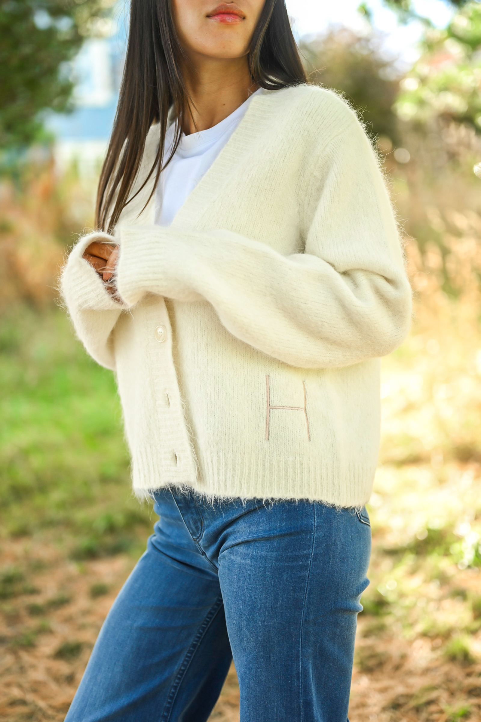 Pernille Short Cardigan, White Alyssum - Bilde 3