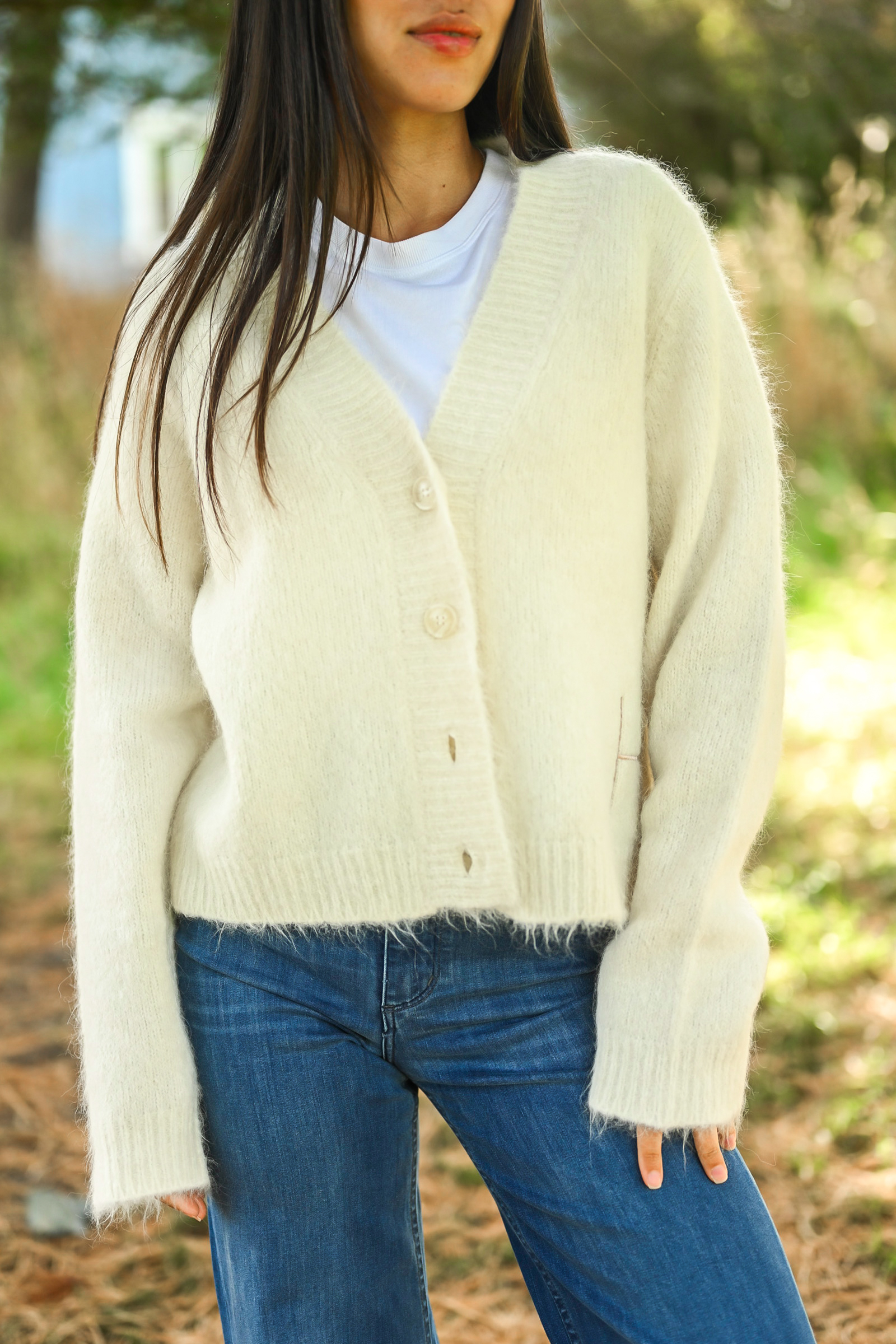 Pernille Short Cardigan, White Alyssum - Bilde 4