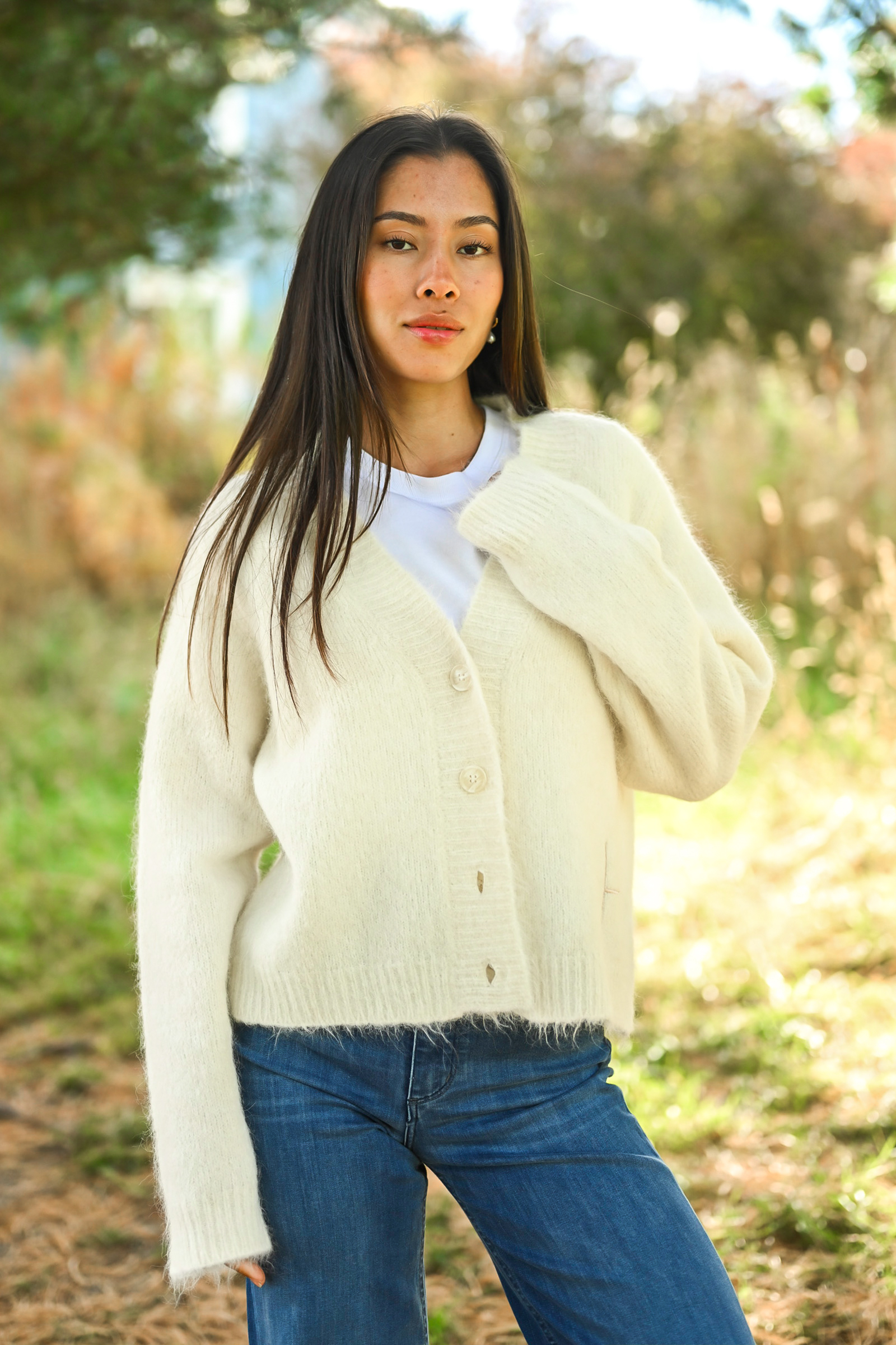 Pernille Short Cardigan, White Alyssum - Bilde 5