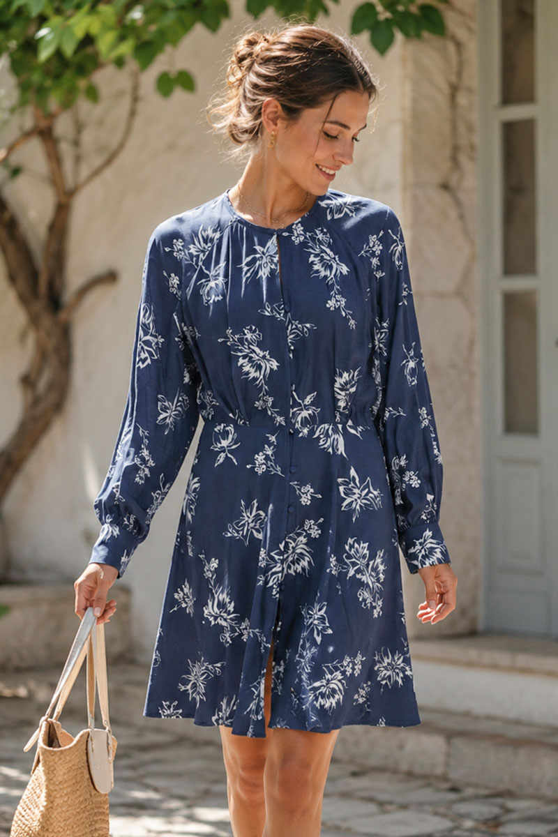 Andena Amabella Shirt Dress, V Indigo Flower