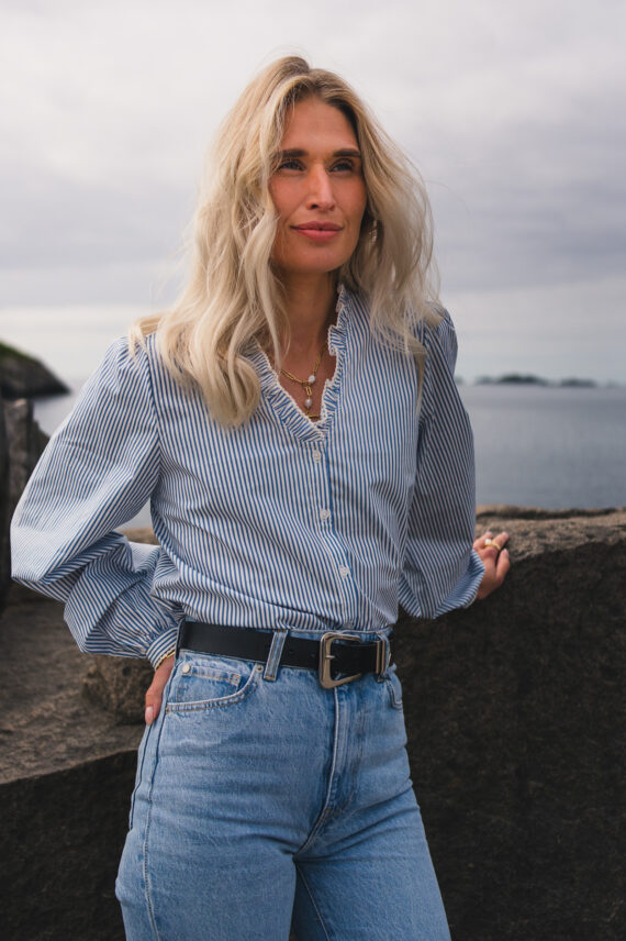 Ida Maja V Shirt, Stripe Bright White