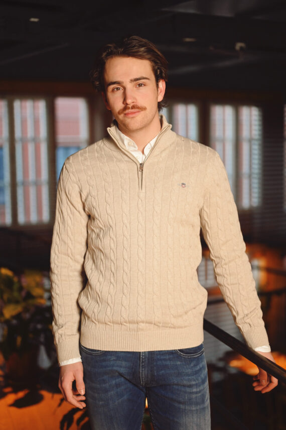 Cotton Cable Half-Zip, Beige