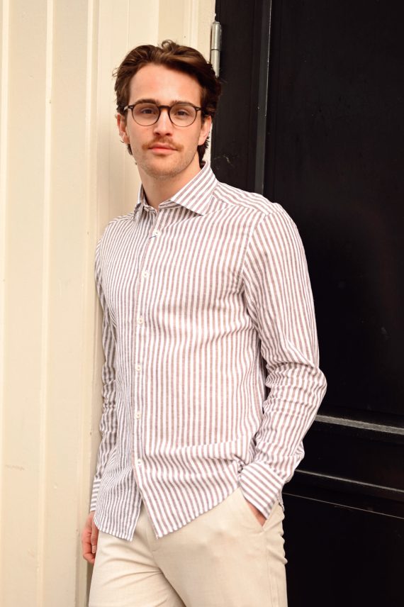 Orion Shirt LS, Brun Stripet