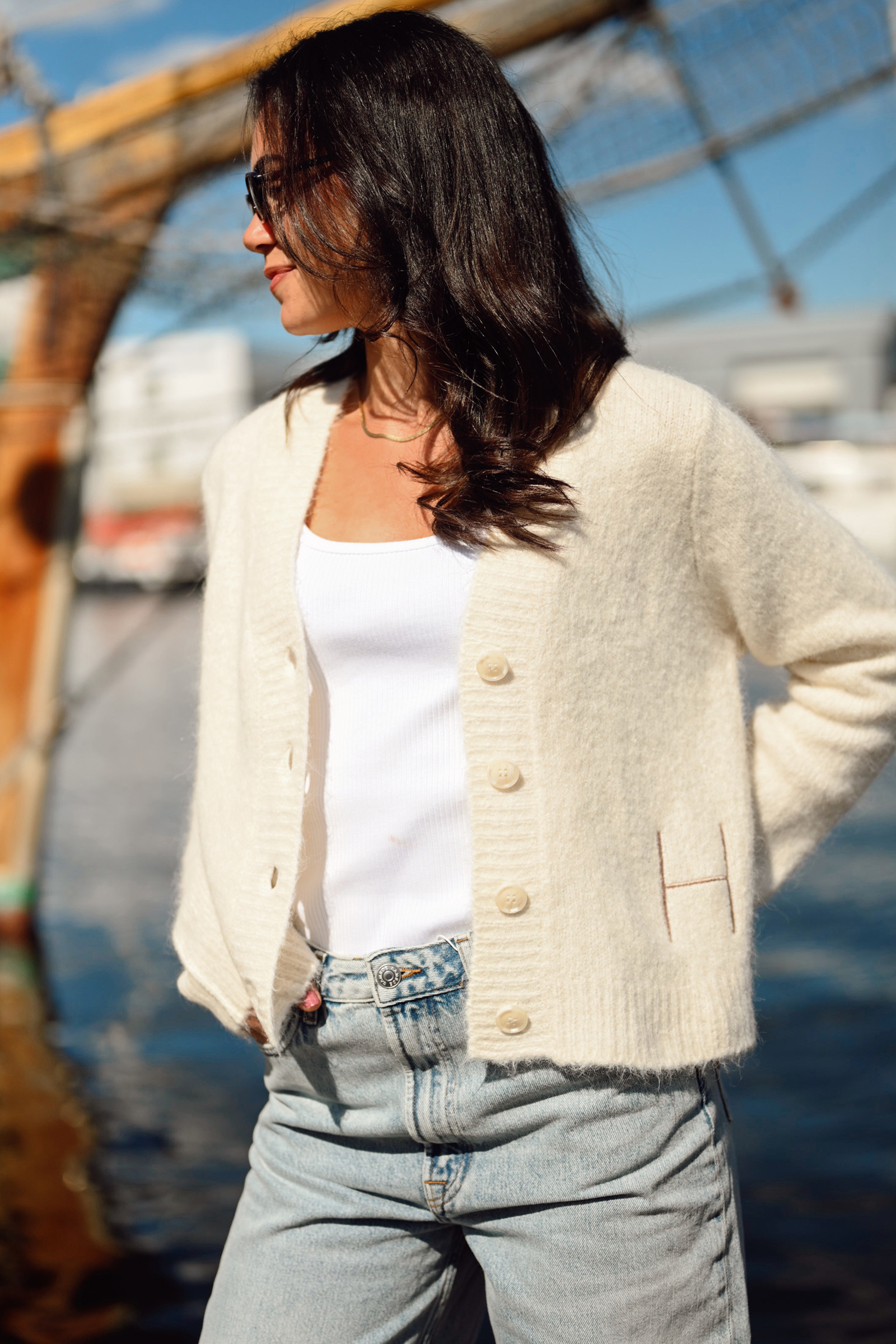 Pernille Short Cardigan, White Alyssum - Bilde 5