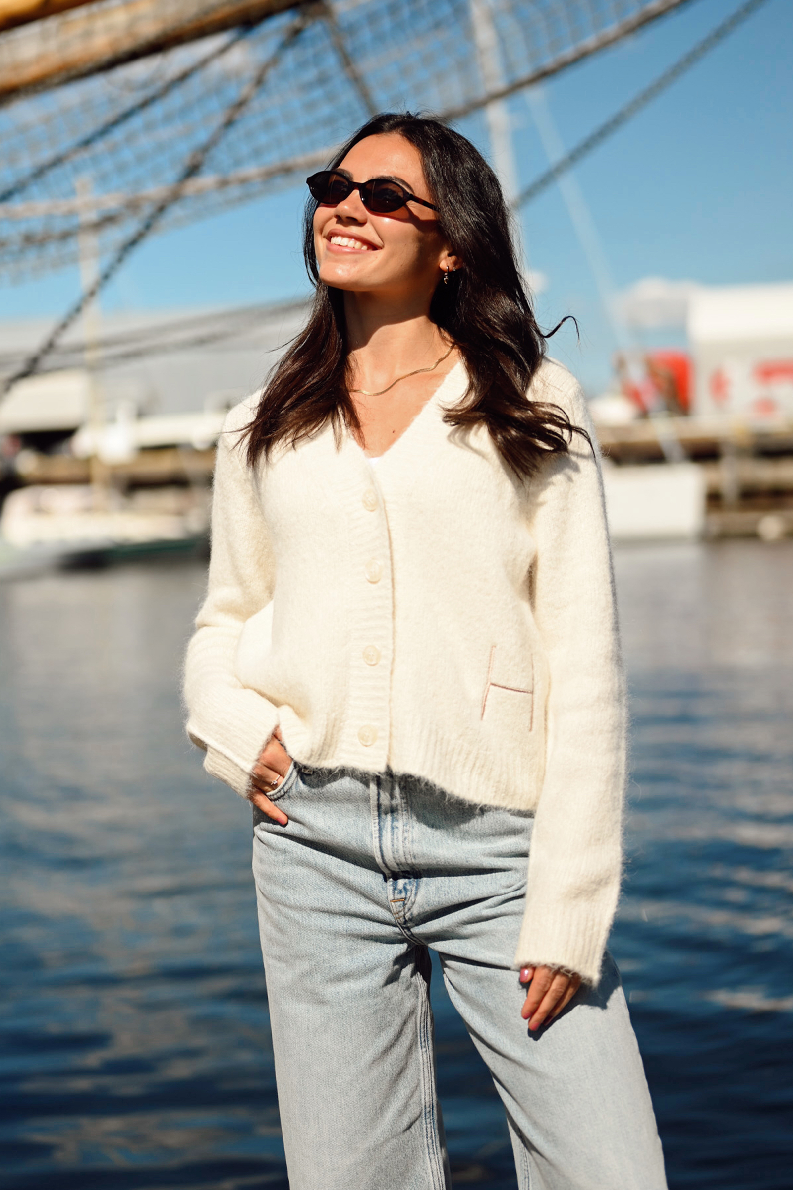 Pernille Short Cardigan, White Alyssum - Bilde 4