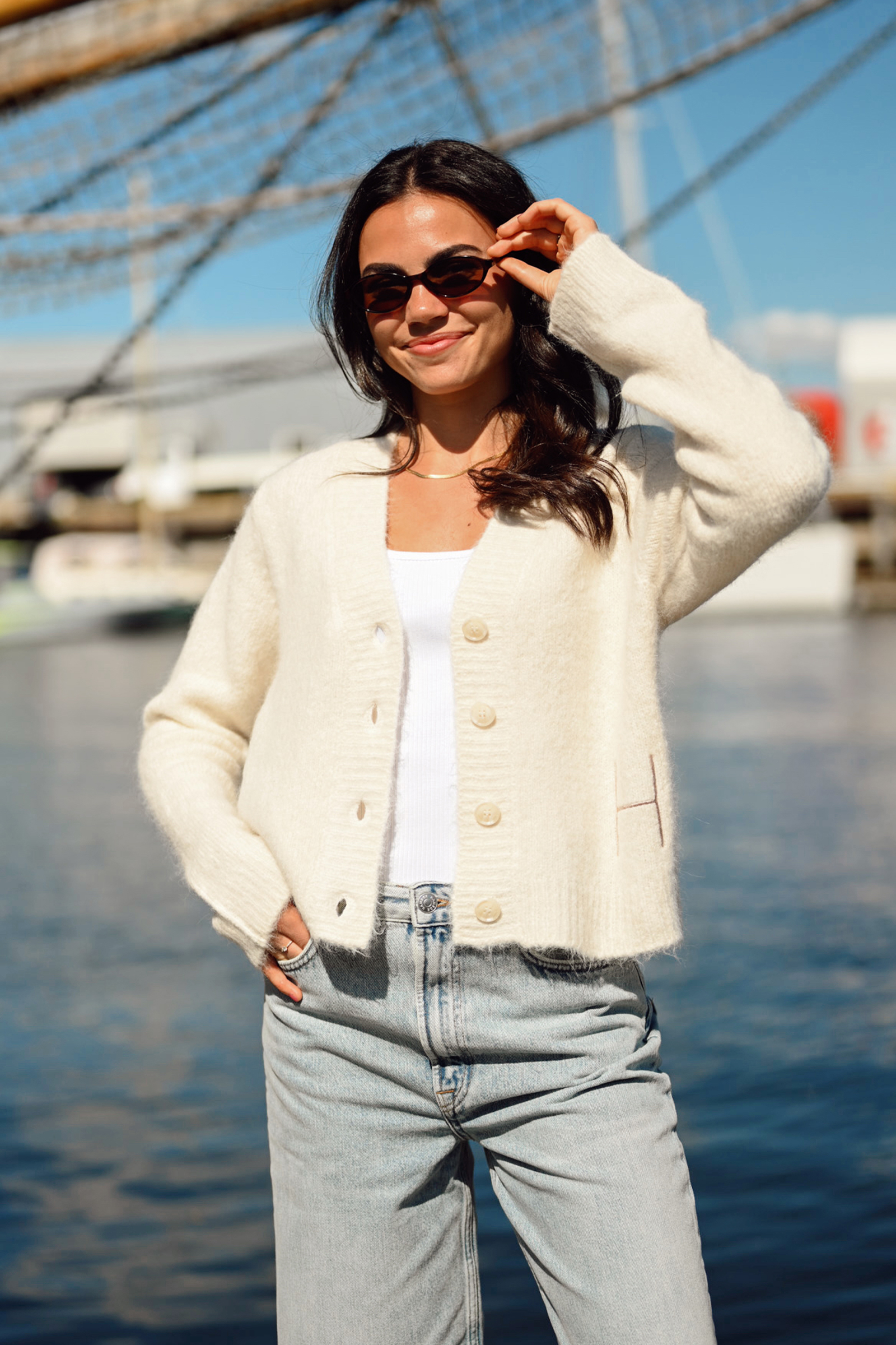 Pernille Short Cardigan, White Alyssum - Bilde 2