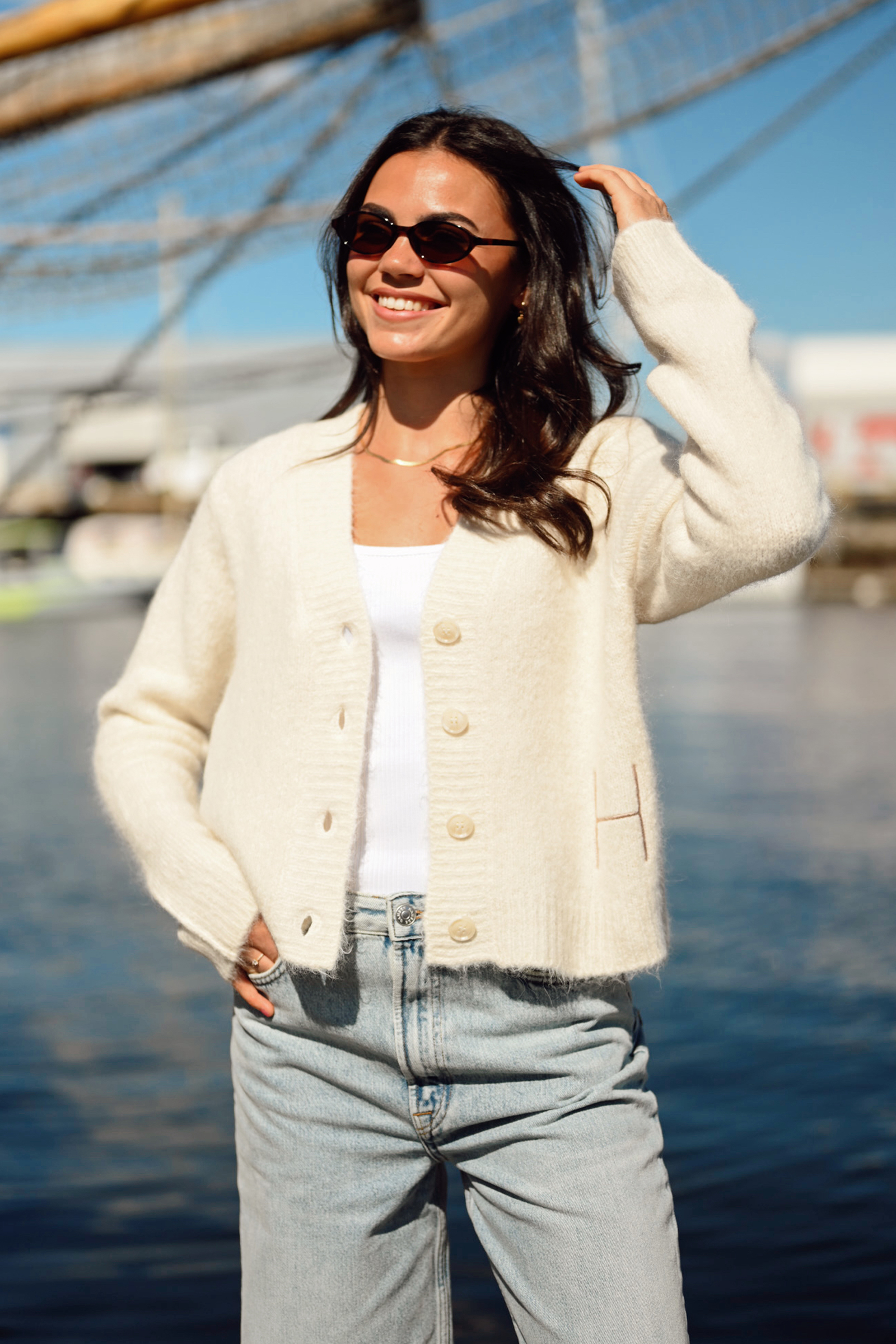 Pernille Short Cardigan, White Alyssum