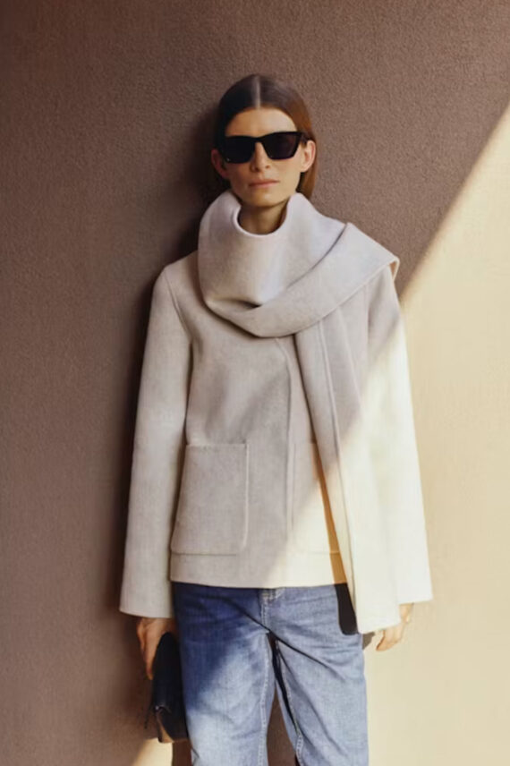 HaizleyIW Scarf Coat, Ecru