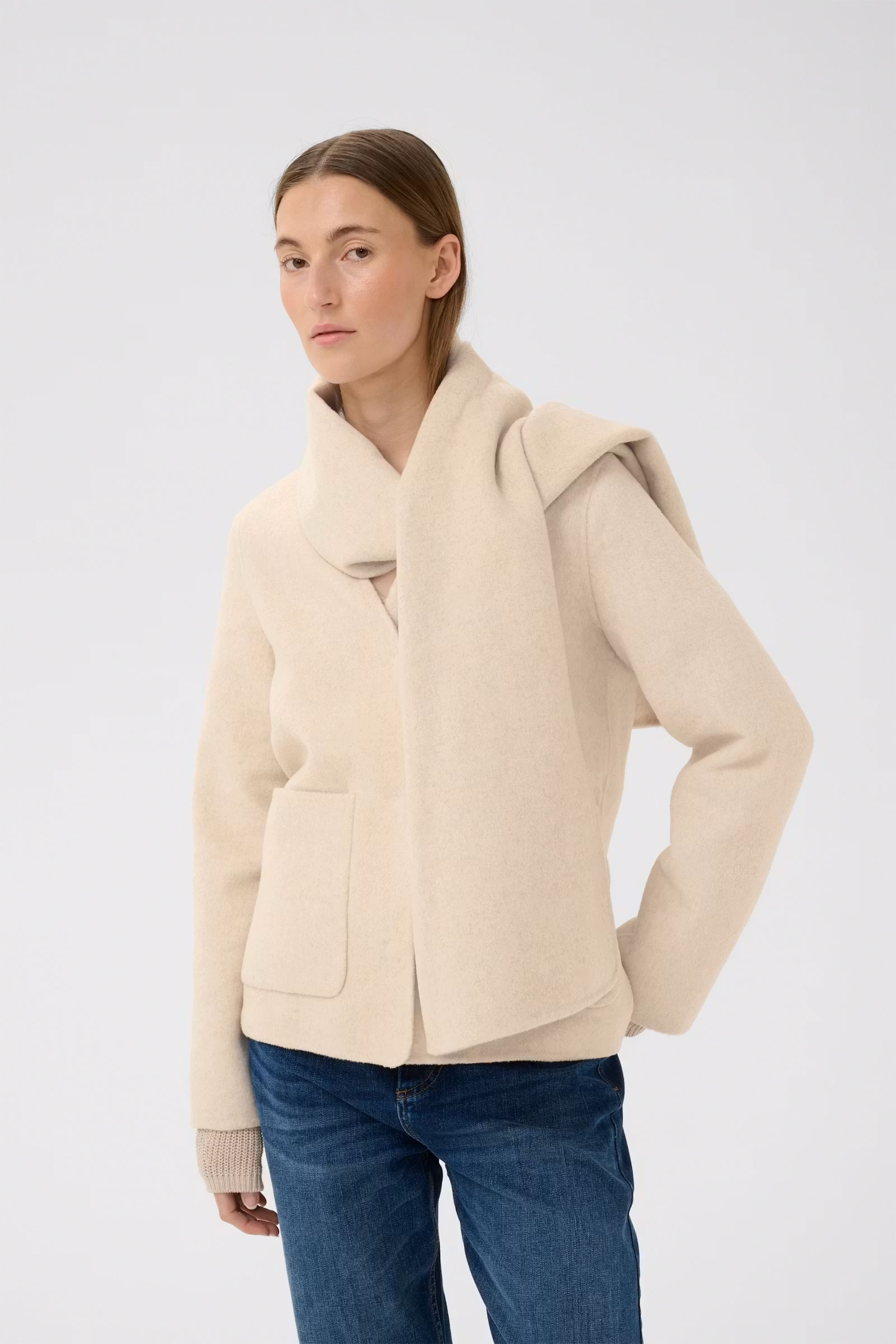 HaizleyIW Scarf Coat, Ecru - Bilde 2