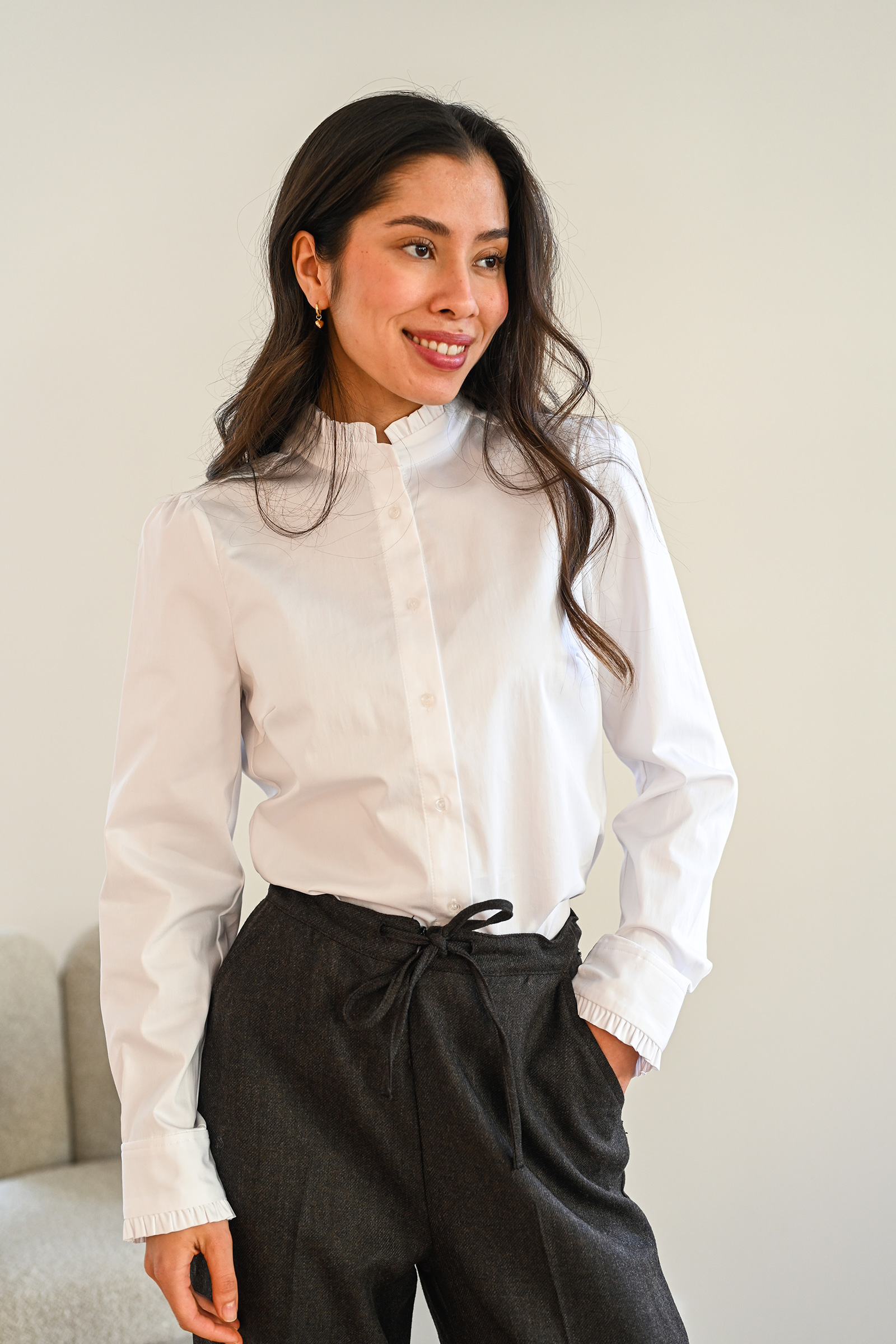 Cally Frill Shirt, Pure White