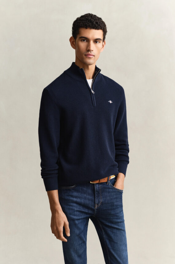 Micro Textured Half Zip, Evening Blue