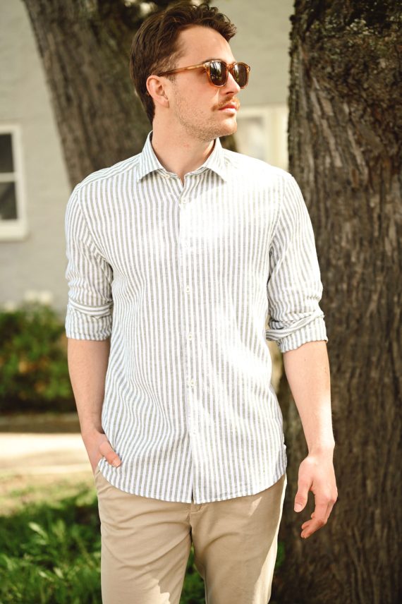 Orion Shirt LS, Green Stripe