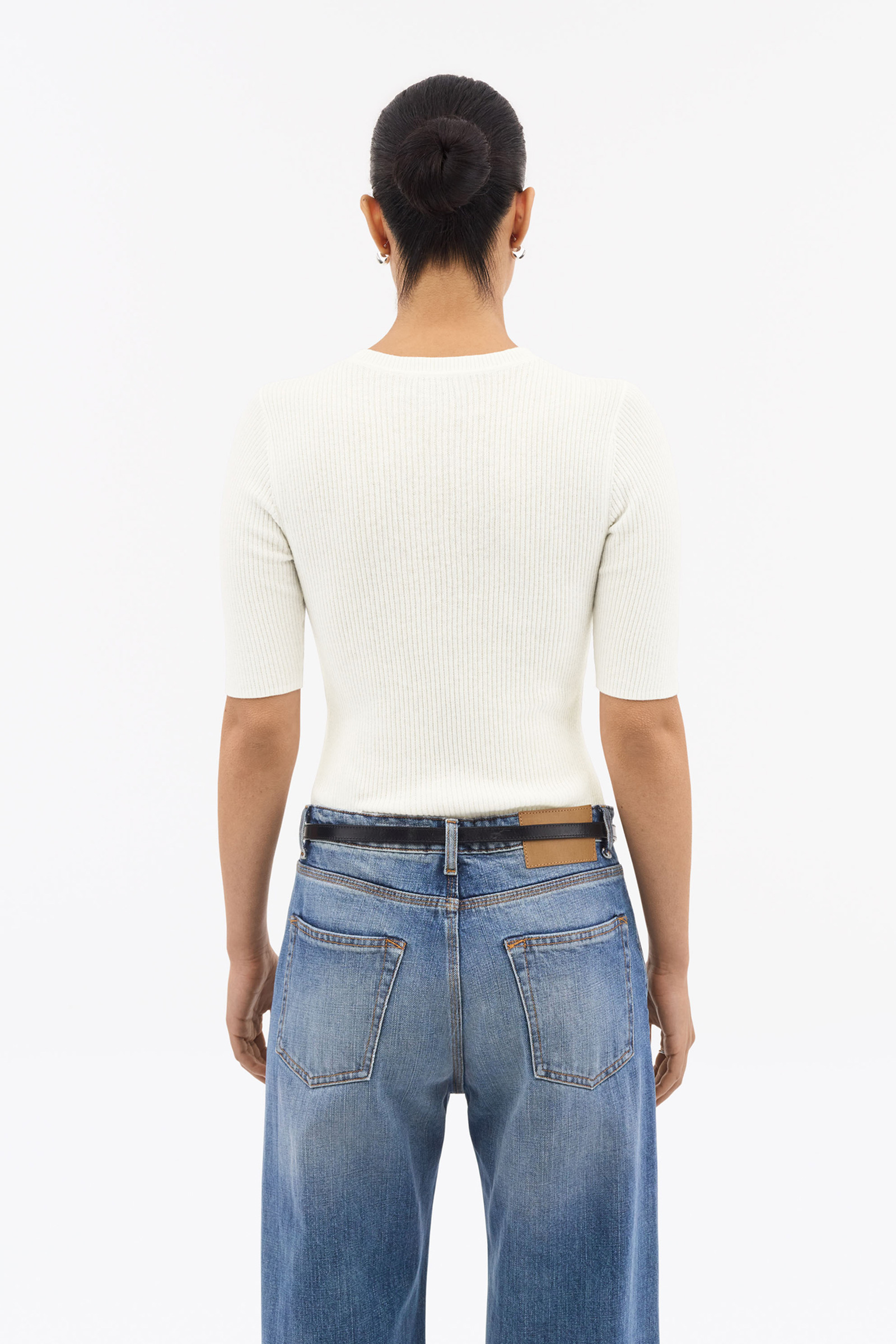 Orvi Slim Knitted T-Shirt, Off White - Bilde 2