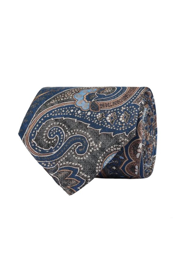 Paisley Silk Tie, Grey Melange