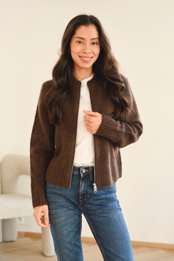 Sajeanine Zip Cardigan, Black Coffee