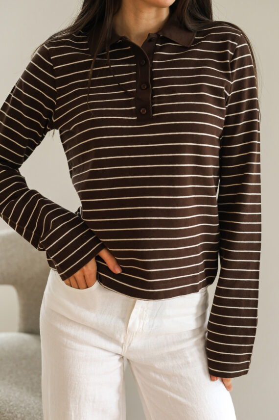 Samia LS Polo 15888, Coffee Brown Stripes