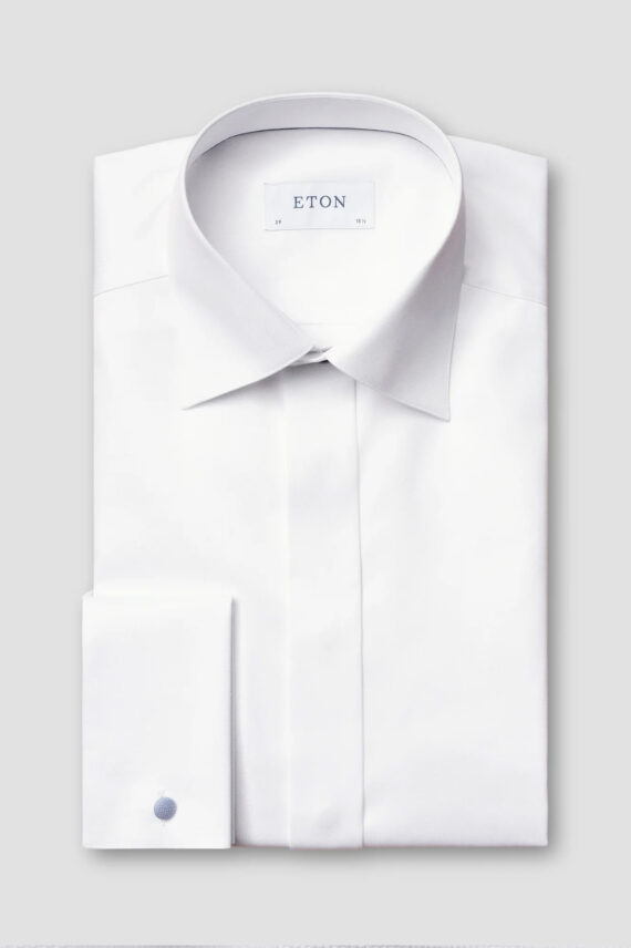 Slim Signature Twill Tuxedo Shirt, White