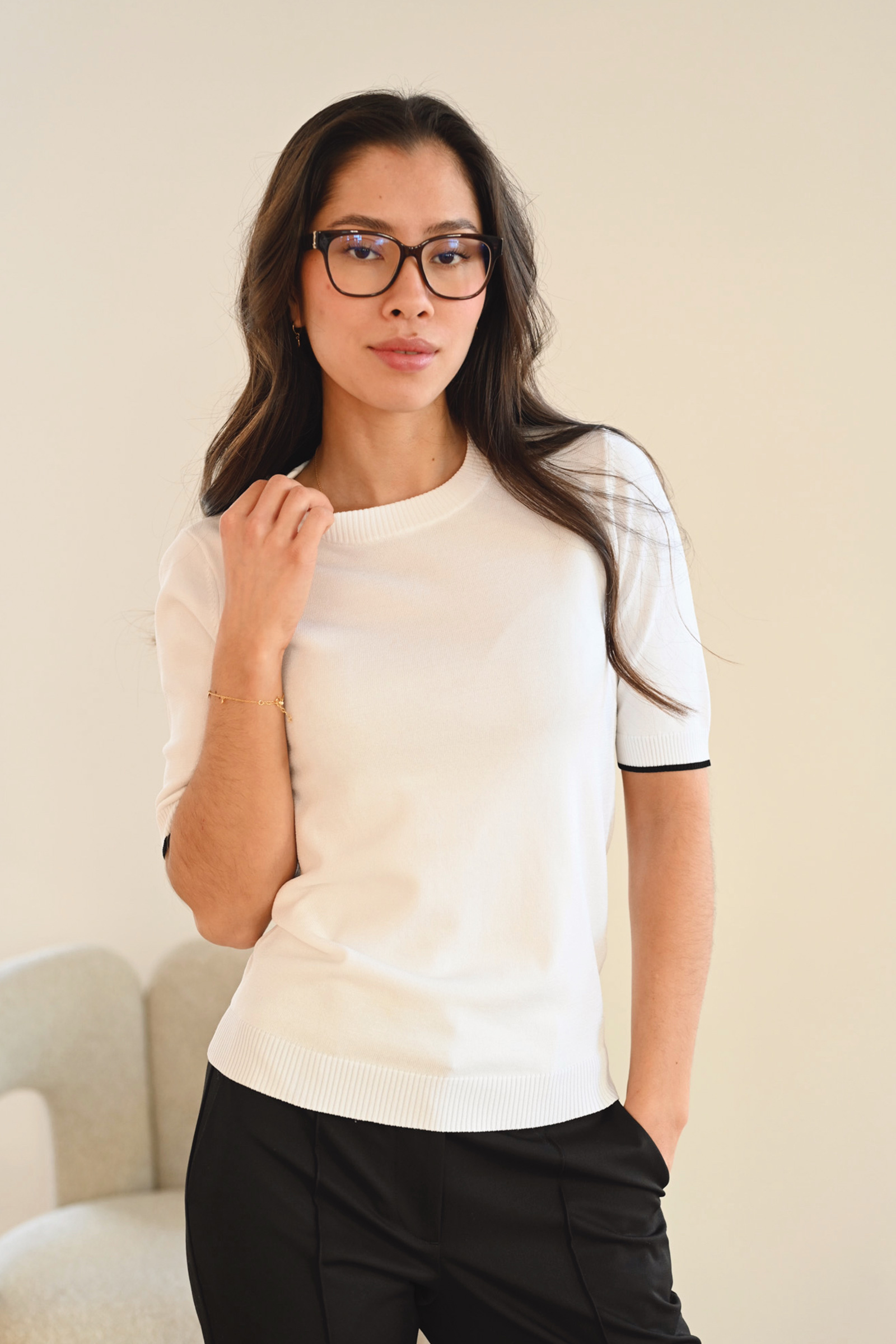 Vigga O-Neck Knit, White Black