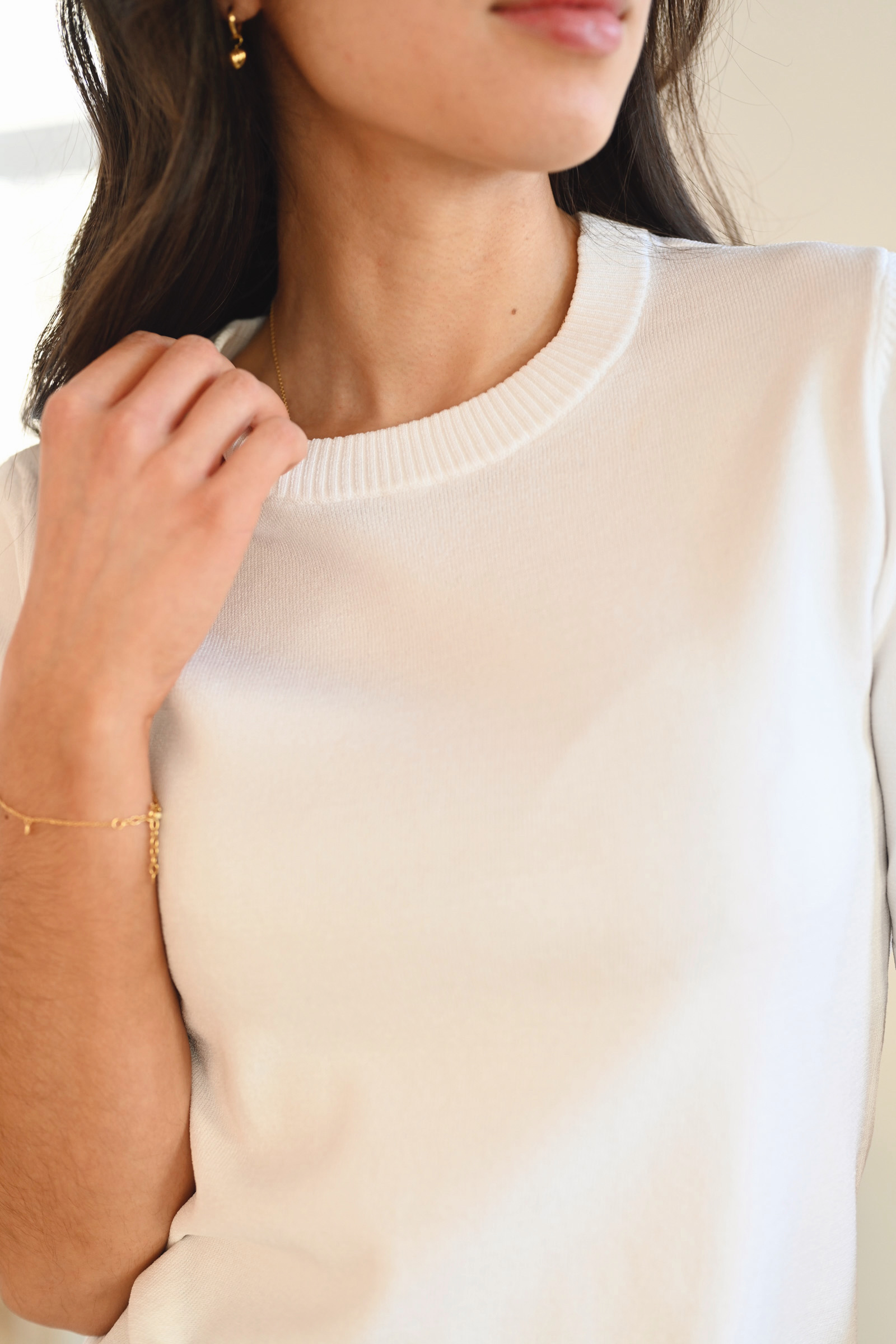 Vigga O-Neck Knit, White Black - Bilde 3