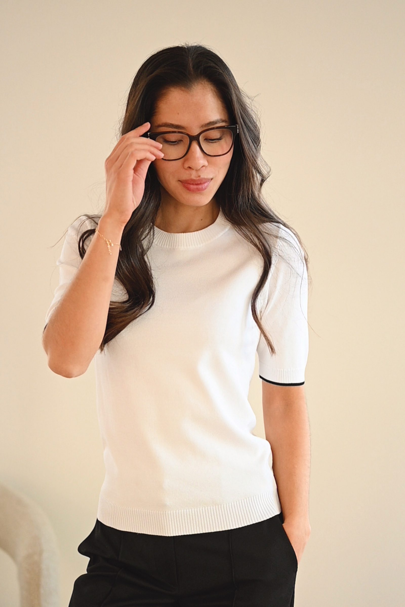 Vigga O-Neck Knit, White Black - Bilde 2