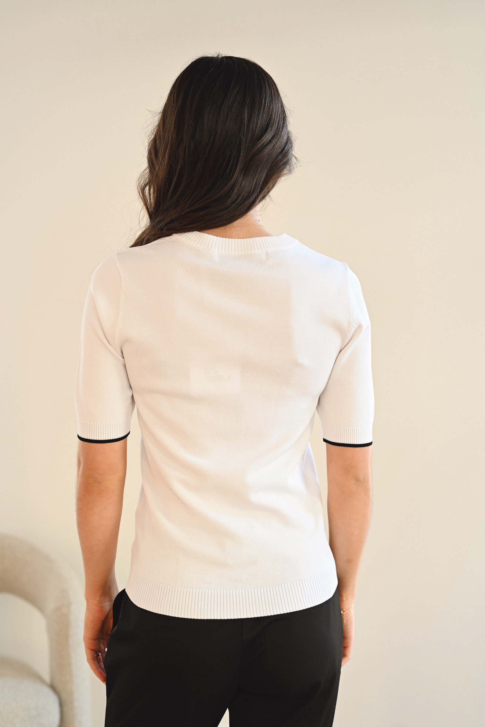 Vigga O-Neck Knit, White Black - Bilde 5