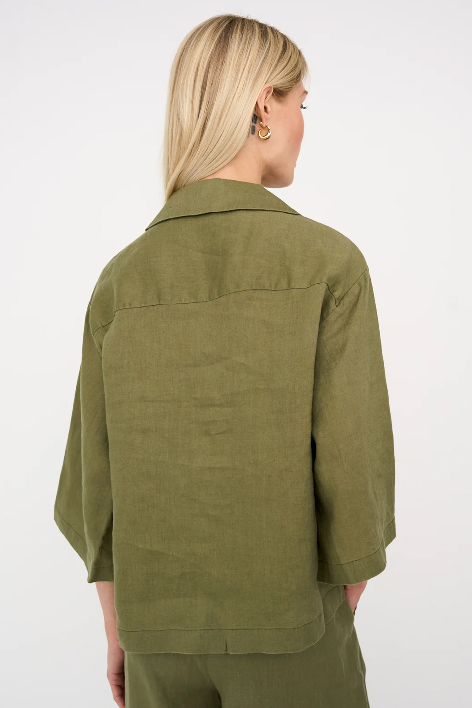 Lina Linen V-Neck, Faded Green - Bilde 5