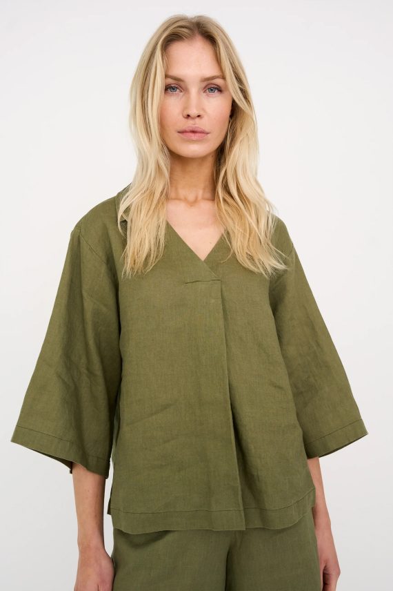 Lina Linen V-Neck, Faded Green