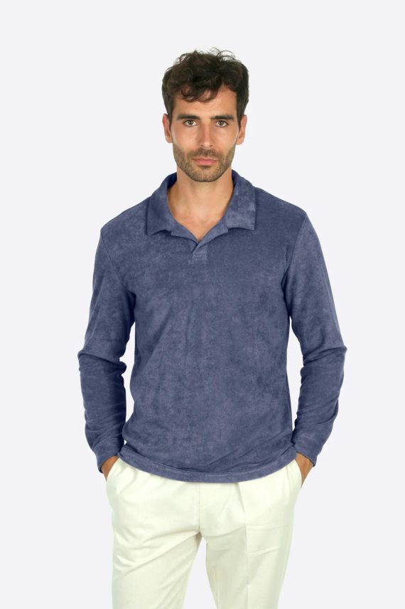 Riviera Terry Polo Long Sleeve, Smokey Blue