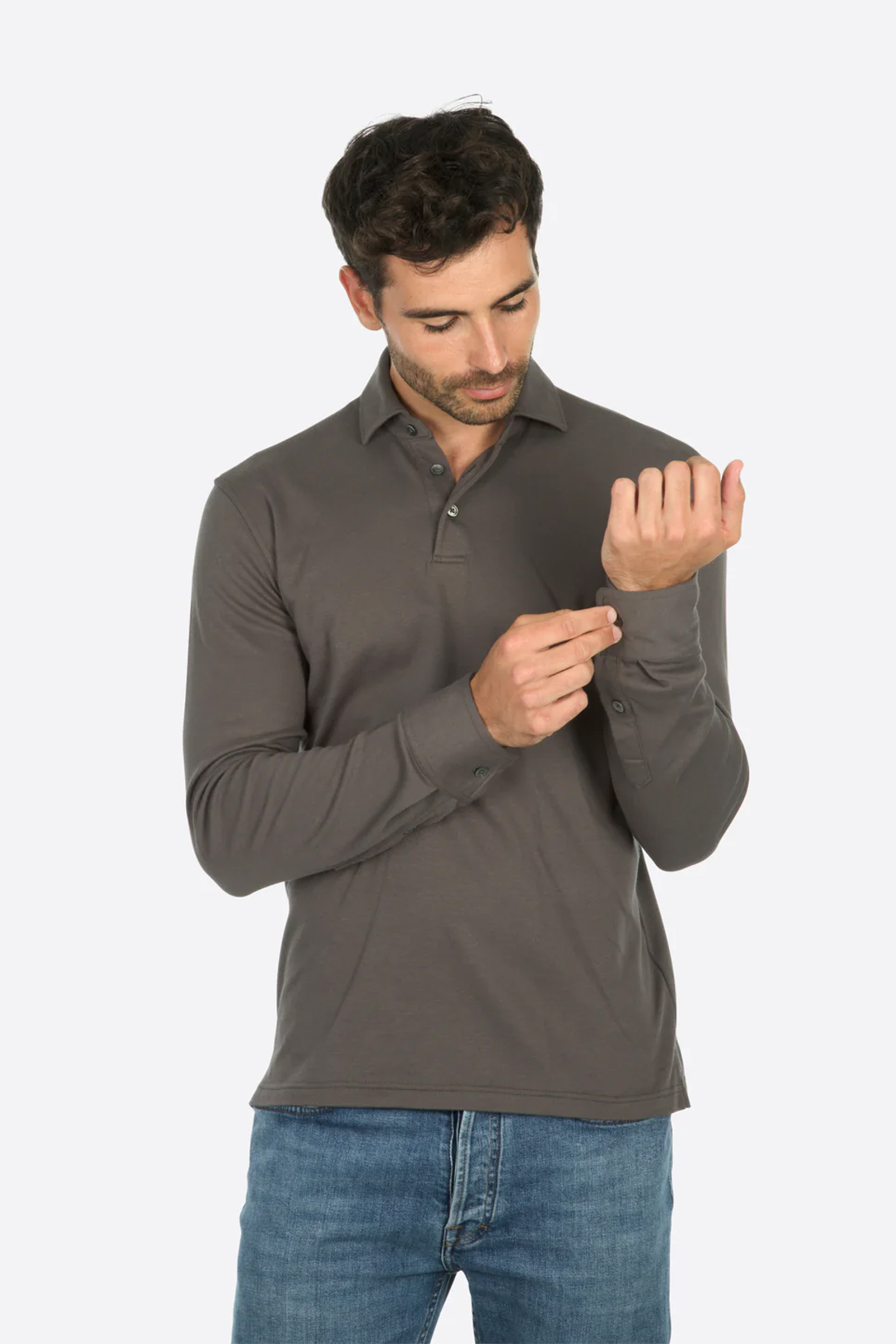 Theo Jersey Long Sleeve Polo, Dark Grey - Bilde 2