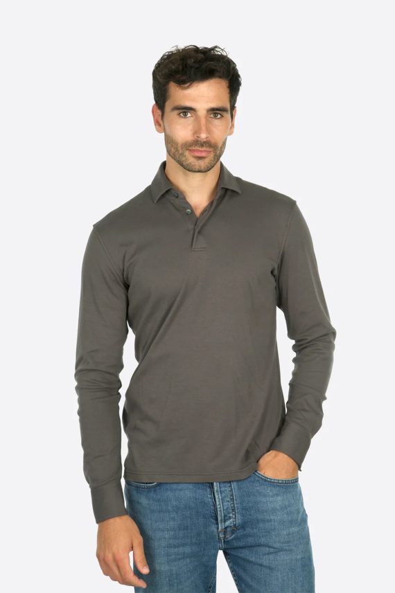 Theo Jersey Long Sleeve Polo, Dark Grey