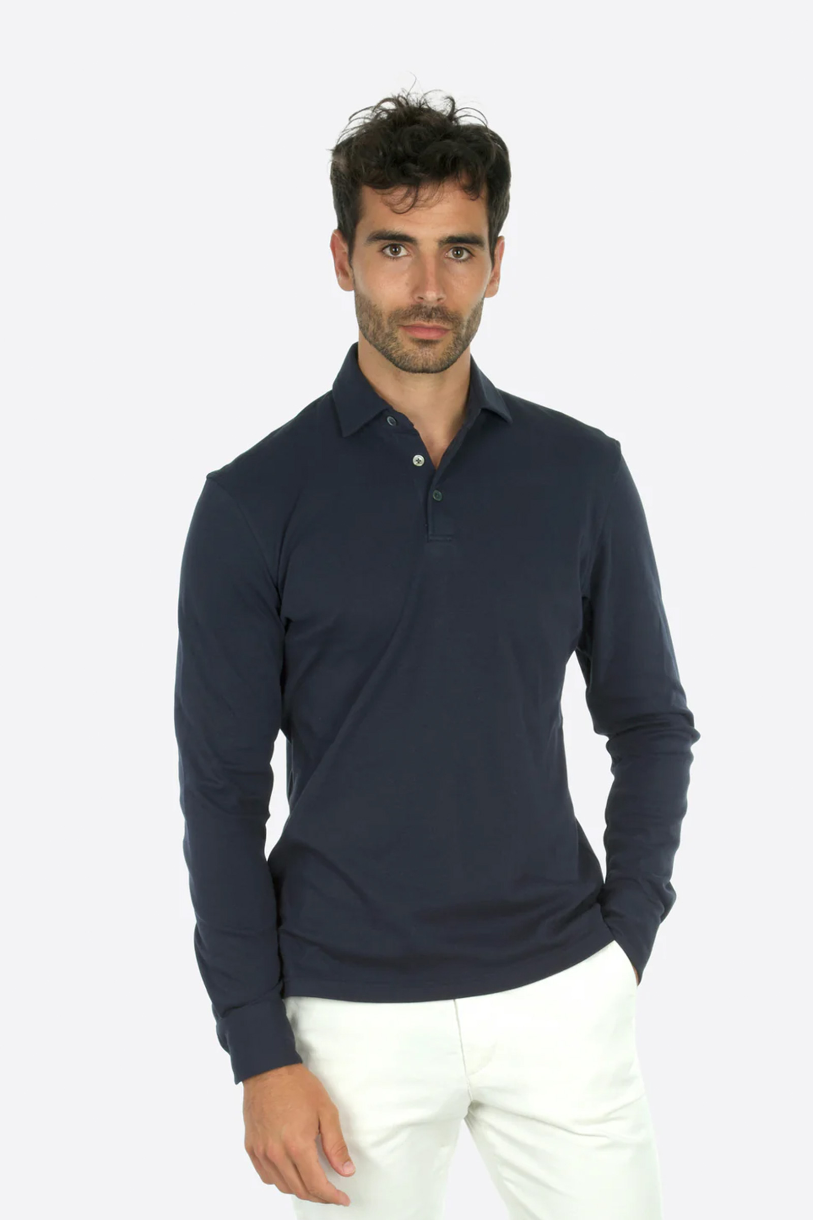 Theo Jersey Long Sleeve Polo, Navy