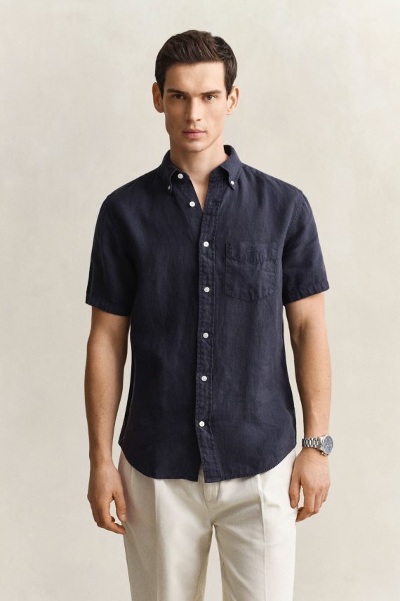Kortermet linskjorte i regular fit, Evening Blue