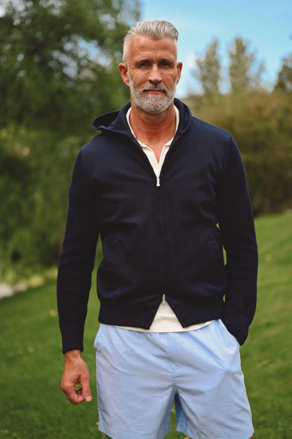 Zip Hoodie, Mørk Blå
