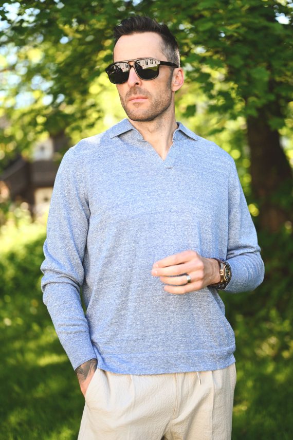 Long Sleeve Skipper Polo, Lys Blå