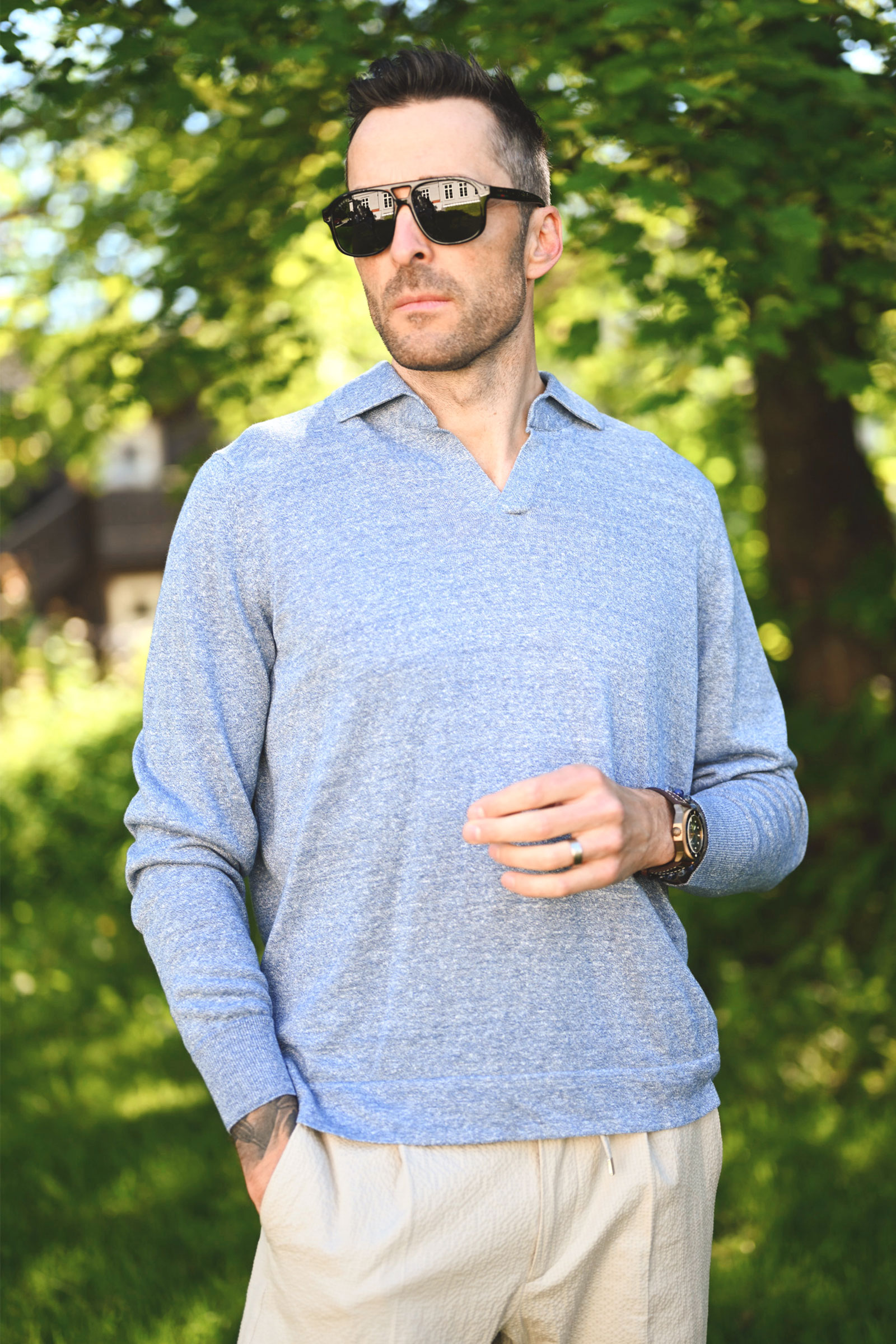 Long Sleeve Skipper Polo, Lys Blå