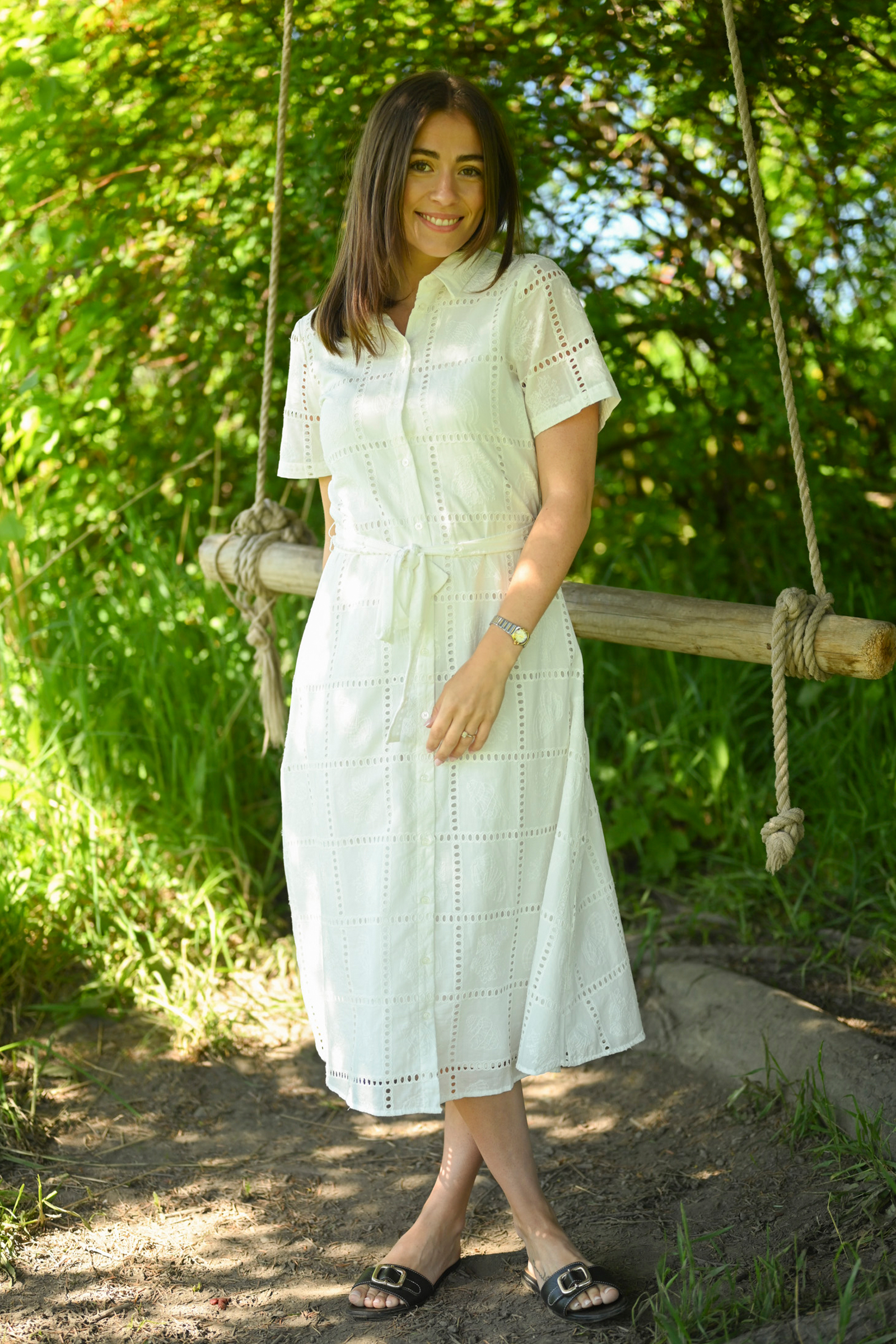 Lea 2/4 Shirt Dress, Egret - Bilde 3
