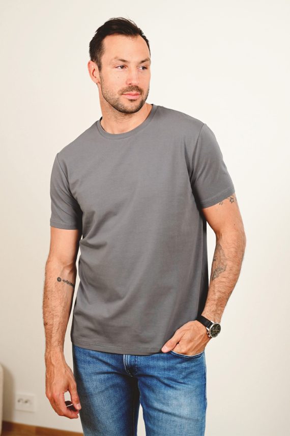 Organic Cotton Crew Tee, Steel Grey