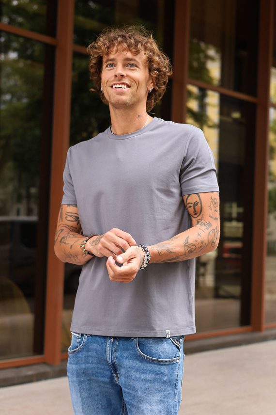 Organic Cotton Crew Tee, Steel Grey