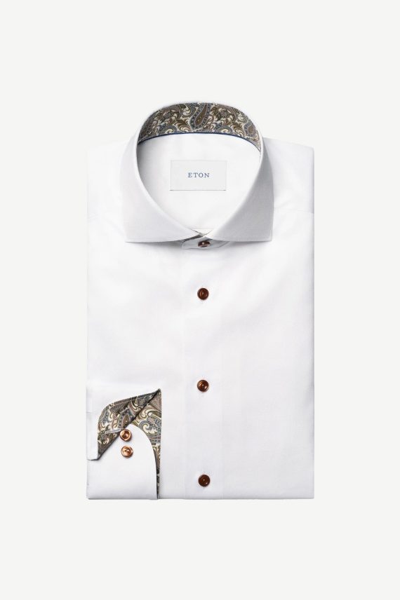 Paisley Effect Signature Twill Shirt Slim, Hvit