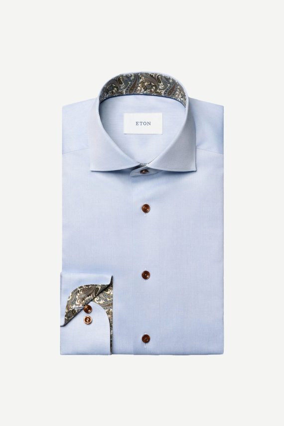Paisley Effect Signature Twill Shirt Slim, Lys Blå