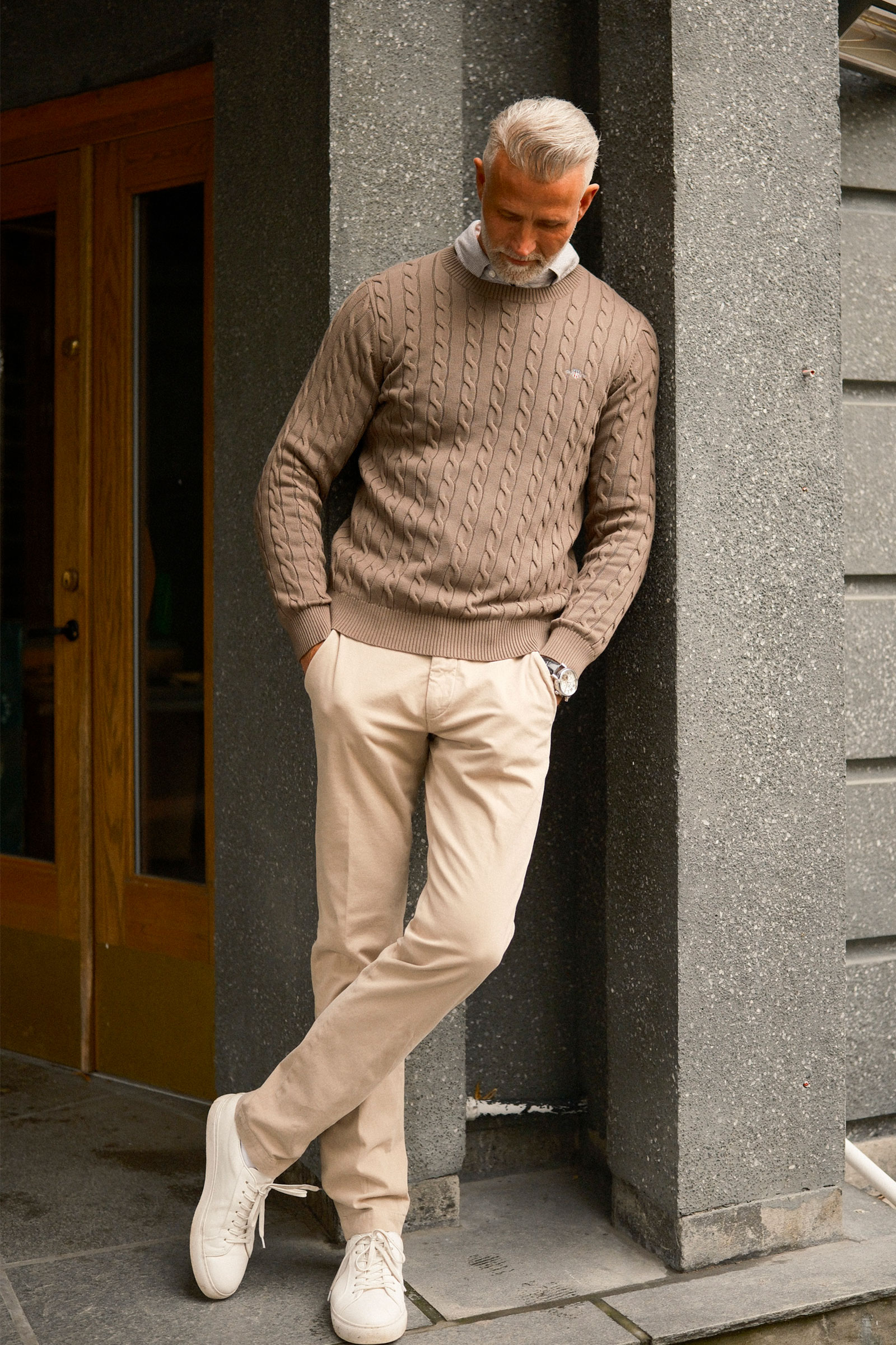 Classic Cable Knit Sweater, Faded Taupe - Bilde 2