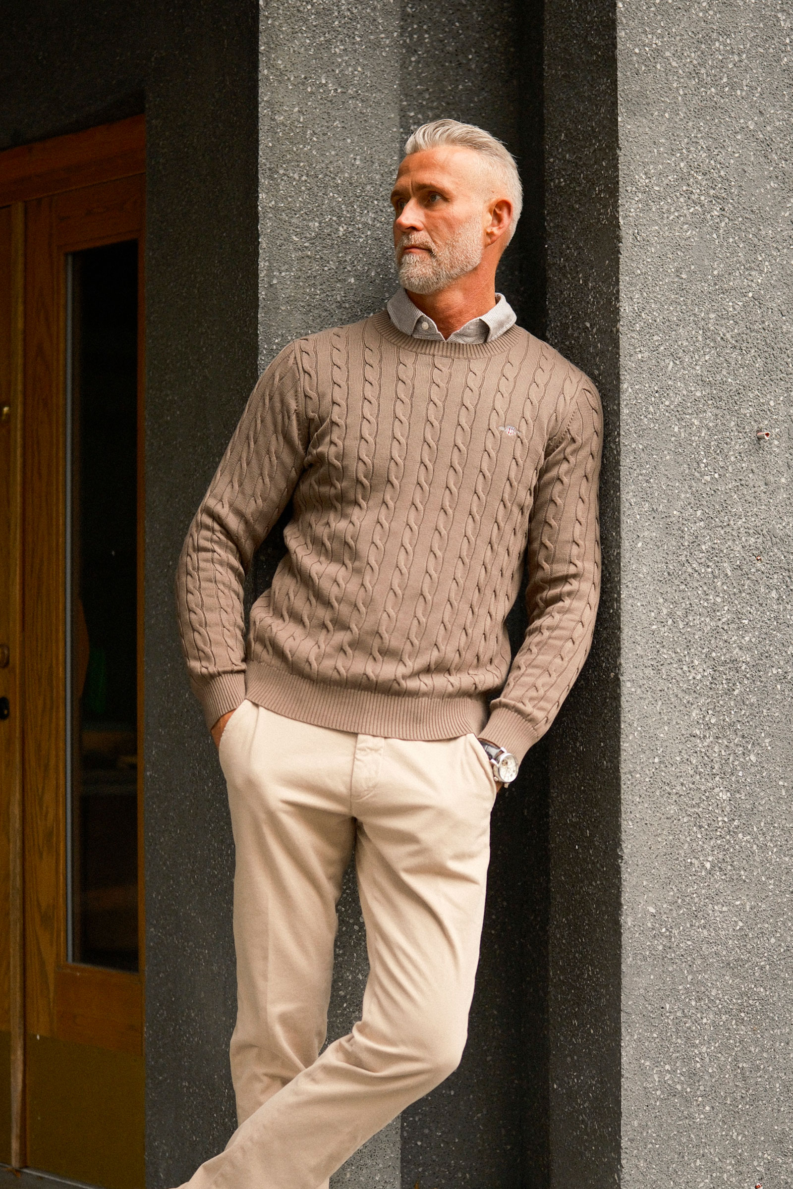 Classic Cable Knit Sweater, Faded Taupe - Bilde 3